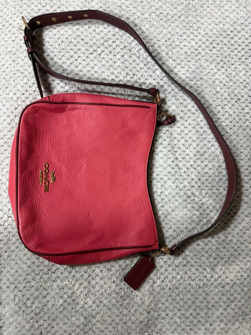 Coach Ellie Contrast Trim File Bag Leather Crossbody Handbag Watermelon Pink